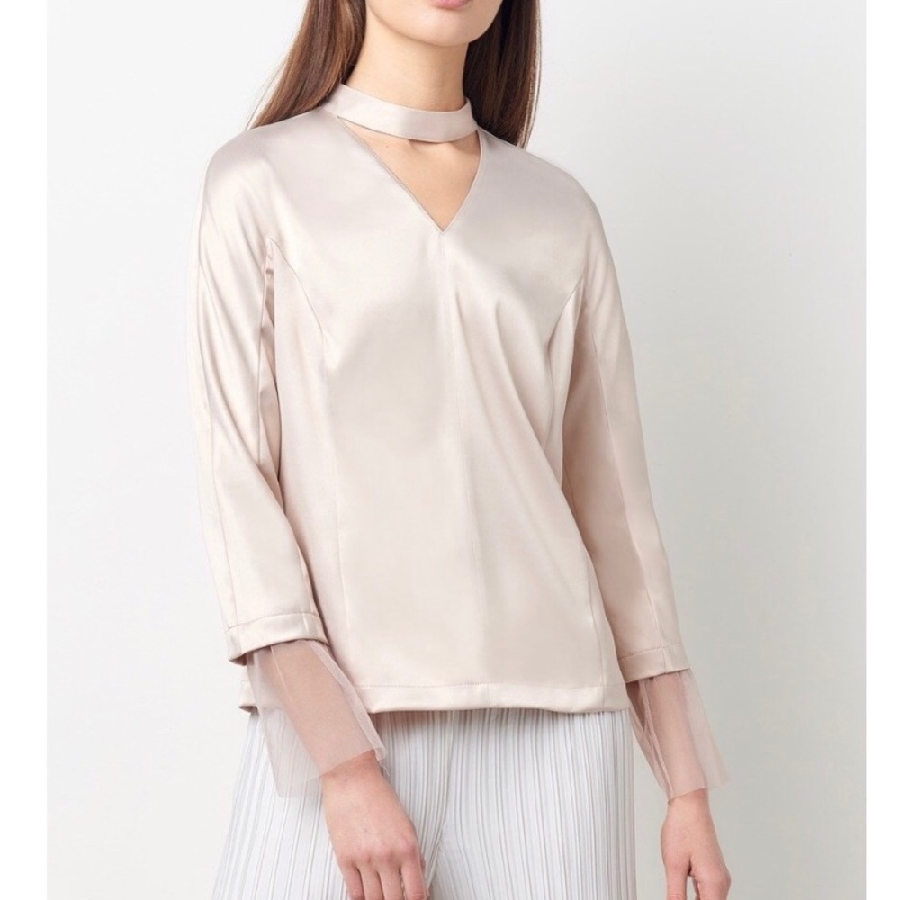 Nude Tulle Bell Sleeve Top